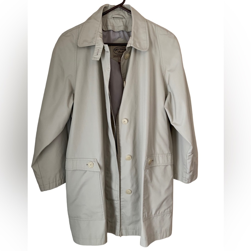 Dry Dock Tan Khaki Rain Jacket Trench Coat Mid Thigh Button Down Women Size 16